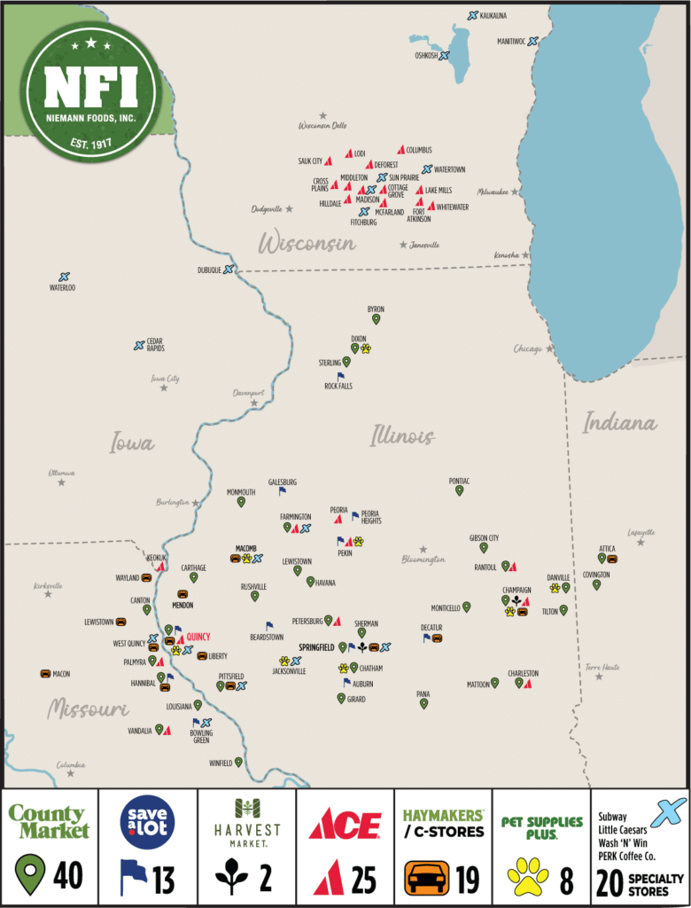 Map of all Niemann Foods, Inc store locations